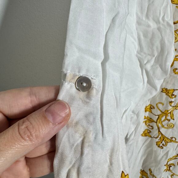 Grand & Green Top Women S White Gold Regal Roll Tab Sleeve Modest Workware Blous - Picture 4 of 8